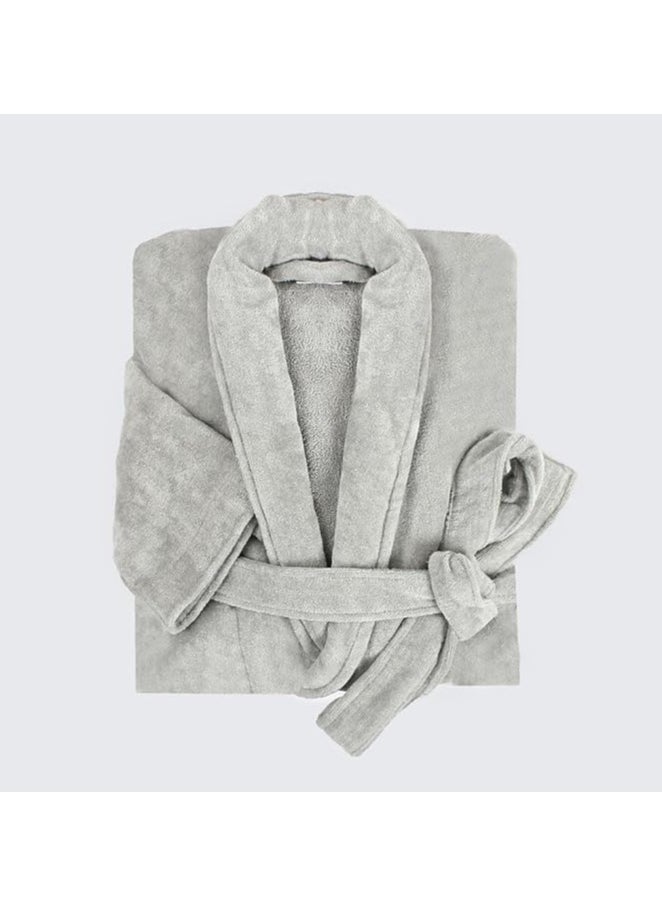 Generic Cotton Plain Bathrobe Grey  - Image 2
