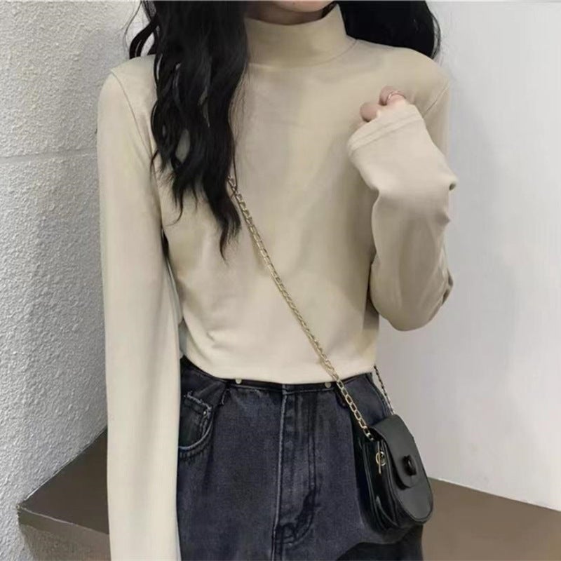 Super Popular Long-Sleeved T-Shirt For Women In Style With Pure Color Ins Bottoming Shirt Korean Style German Velvet Slim Fit Versatile Top Trbottomy - Image 4