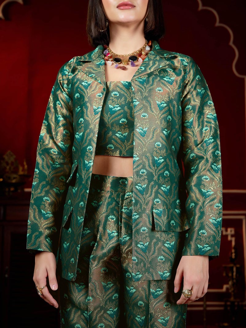 PURVAJA Women's Full Sleeve Crop Top Trouser Printed Co-Ords Set [Razy-063-Teal-S] - Image 3