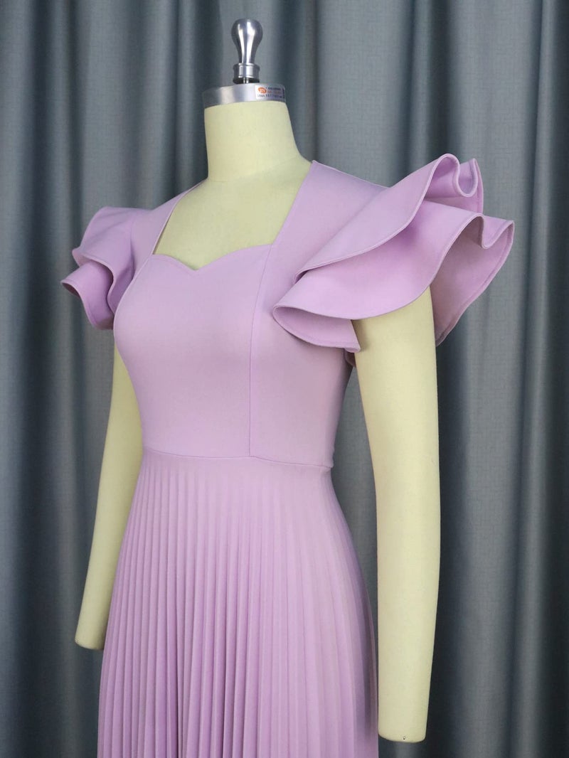 AOMEI Women's Light Purple Square Collar Ruffles Sleeve Pleated Elegant Midi Dress (1XL,X-Large) - Image 5