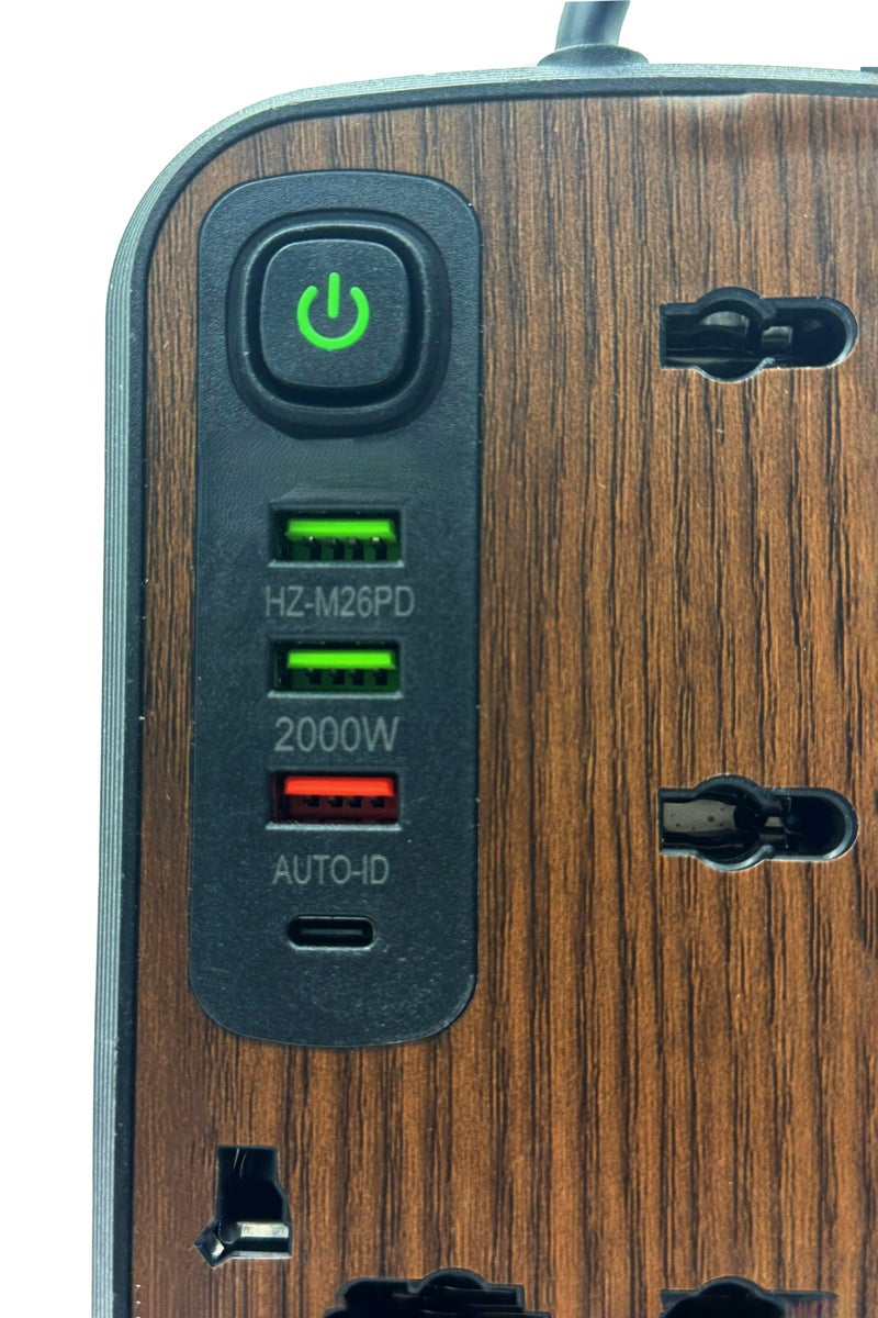 Panvil Extension Cord Power Strip Wooden Design– 6 AC Outlets, 3 USB Ports & 1 Type-C Port – Surge Protector with 2M UK 3-Pin Plug – Charging Station for Home & Office - Image 4