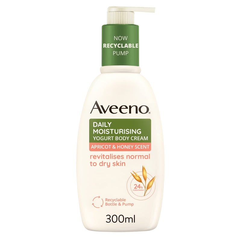 Aveeno, Daily Moisturising Yogurt Body Cream, Revitalises Normal to Dry Skin, Apricot & Honey Scent, 300 ml