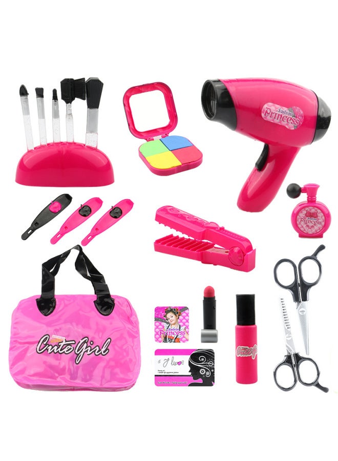 Women's Hairdressing Toy Set For Kids Playing House Simulated Blow Dryer Half-body Model Makeup Brushes Comb Set-Specifications:20-piece 5802M Handbag Hair Dryer Suit - Image 5