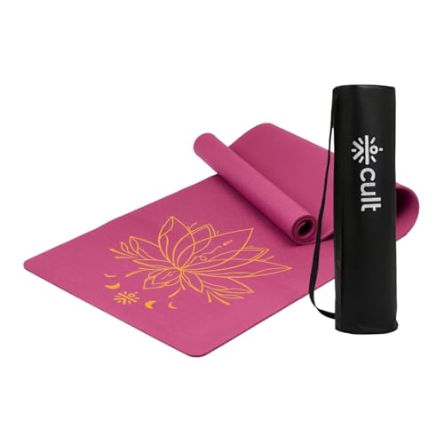 CULT TPE Yoga Mat 6mm with Carry Bag & Strap – Eco-Friendly, Non-Slip, Lightweight & Durable Exercise Mat for Yoga, Pilates, Meditation & Home Workouts – Purple Lotus Print - Image 1