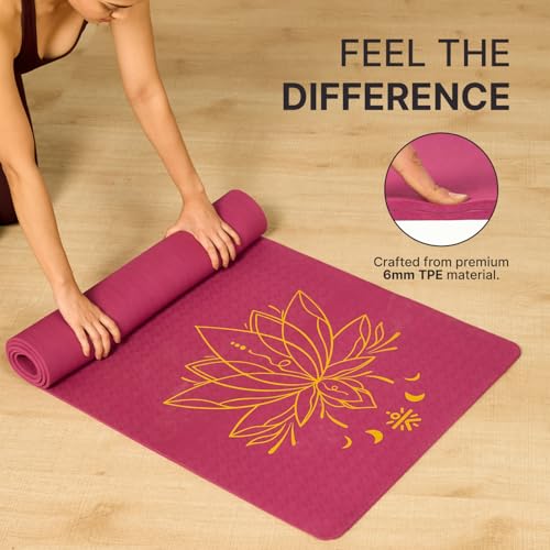 CULT TPE Yoga Mat 6mm with Carry Bag & Strap – Eco-Friendly, Non-Slip, Lightweight & Durable Exercise Mat for Yoga, Pilates, Meditation & Home Workouts – Purple Lotus Print - Image 5