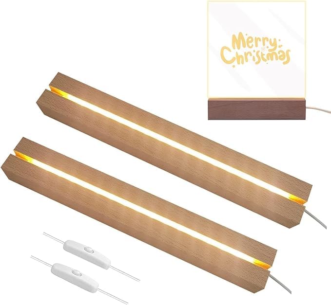 SNOOGG LED Display Night Lights Wood Lighted Base L Stand for DIY Glass Jewelry 300mm Name letters Resin art display (6 In) - Image 3