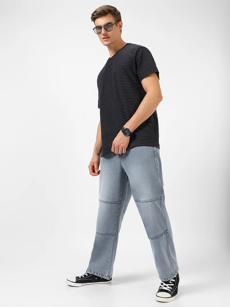 Urbano Fashion  Urbano Fashion Men's Grey Loose Baggy Fit Cut and Sew Panelled Jeans Non-Stretchable  | Best Price UAE