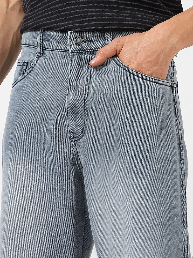 Urbano Fashion  Urbano Fashion Men's Grey Loose Baggy Fit Cut and Sew Panelled Jeans Non-Stretchable  | Best Price UAE