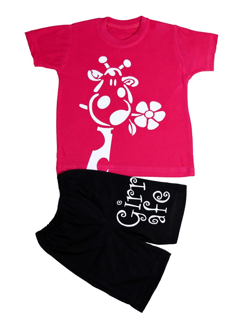 وان هاند بيجاما قطن بناتى صيفى - فوشيا - Image 1