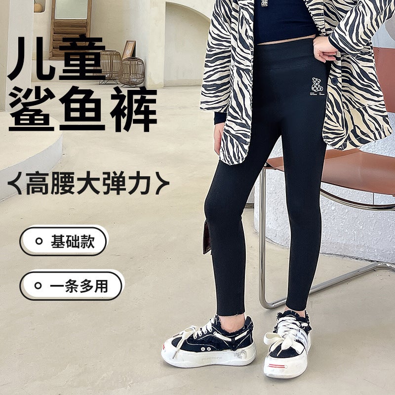 New Winter Thick High Elastic Lamb Baby Velvet Inner High Waist Cartoon Bear Print Fashionable Barbie Shark - Image 4