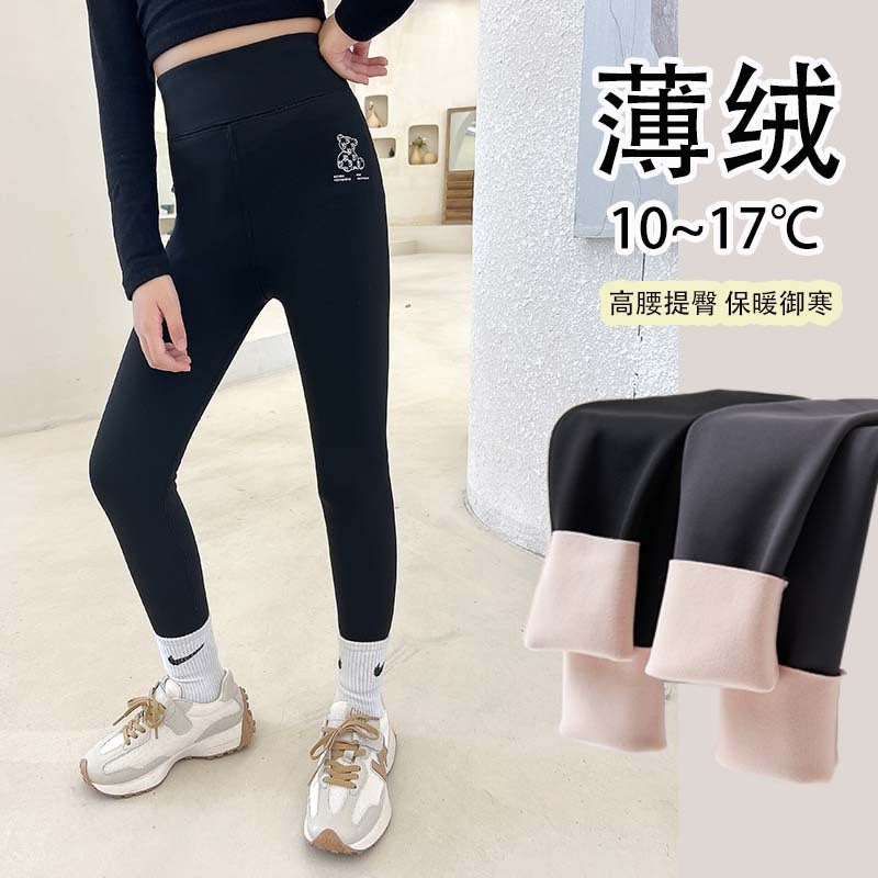 New Winter Thick High Elastic Lamb Baby Velvet Inner High Waist Cartoon Bear Print Fashionable Barbie Shark - Image 2