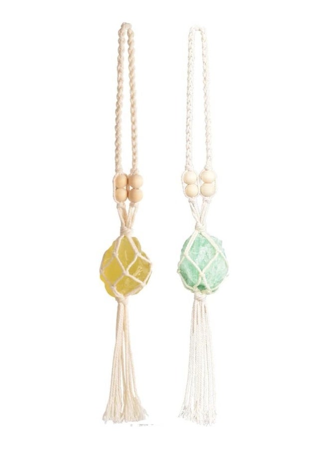 2 Pack Healing Crystal Car Hanging Ornaments for Rear View Mirrors - Citrine & Green Fluorite Home Decor for Meditation & Yoga - Image 1