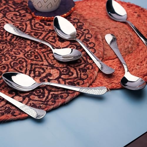 Parage 6 Pieces Stainless Steel Tea Spoons,13.5 cm Long, Premium Spoons Set for Home & Kitchen, Luxury Dinning Tableware Cutlery Set Gift for House Warming,6 Small Spoon, Silver Imperial Design - Image 3