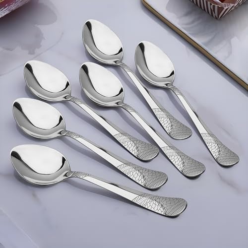 Parage 6 Pieces Stainless Steel Tea Spoons,13.5 cm Long, Premium Spoons Set for Home & Kitchen, Luxury Dinning Tableware Cutlery Set Gift for House Warming,6 Small Spoon, Silver Imperial Design - Image 1