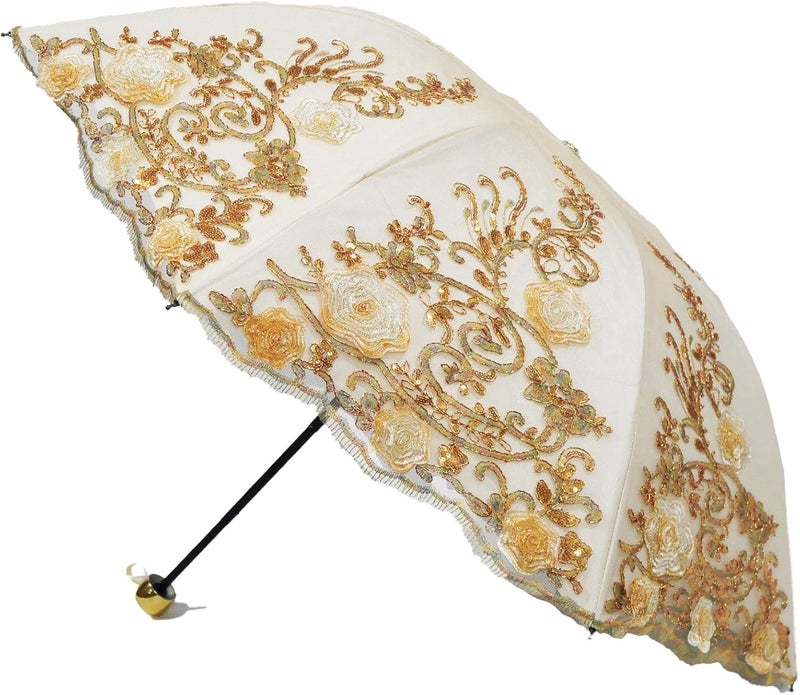 Aikelai Vintage Lace Umbrella, UPF50+ Sun Umbrella, 3D Flower Chinese Embroidery Compact Folding Umbrella for Walking, Wedding, Tea Party,Photo Shooting - Image 5