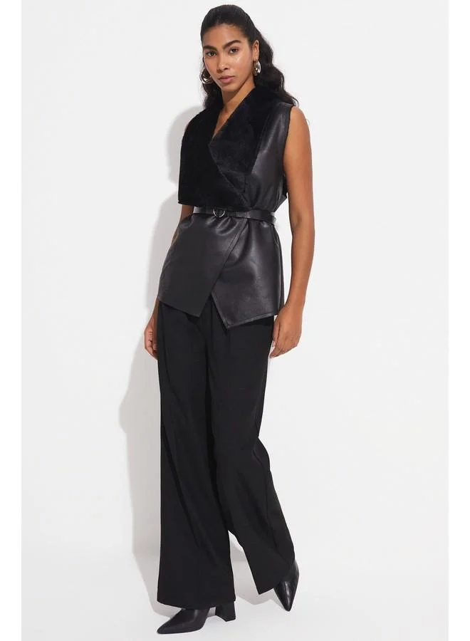 JUNE June Fur Lined Pu Vest Black