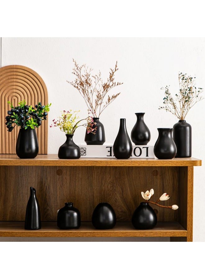 Kendiis Ceramic Bud Vases, Black Mini Vase Set of 11, Small Pottery Vases for Flowers Mini Ceramic Vases for Pampas Grass Vase Bulk for Wedding Table Centerpieces Decoration Boho Home Decor - Image 2