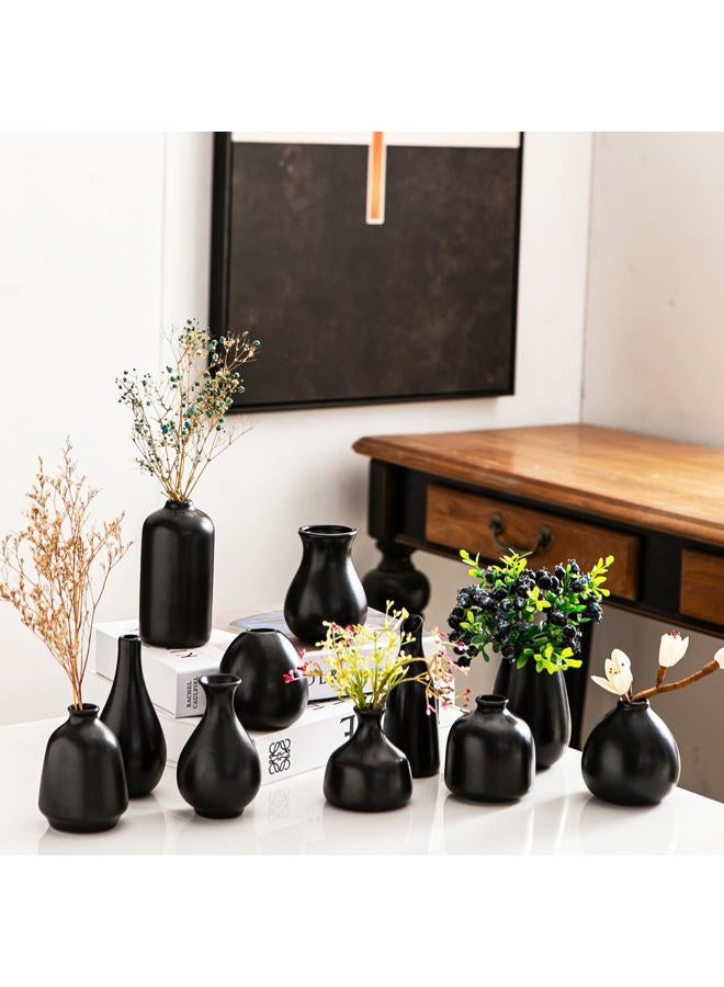 Kendiis Ceramic Bud Vases, Black Mini Vase Set of 11, Small Pottery Vases for Flowers Mini Ceramic Vases for Pampas Grass Vase Bulk for Wedding Table Centerpieces Decoration Boho Home Decor - Image 1