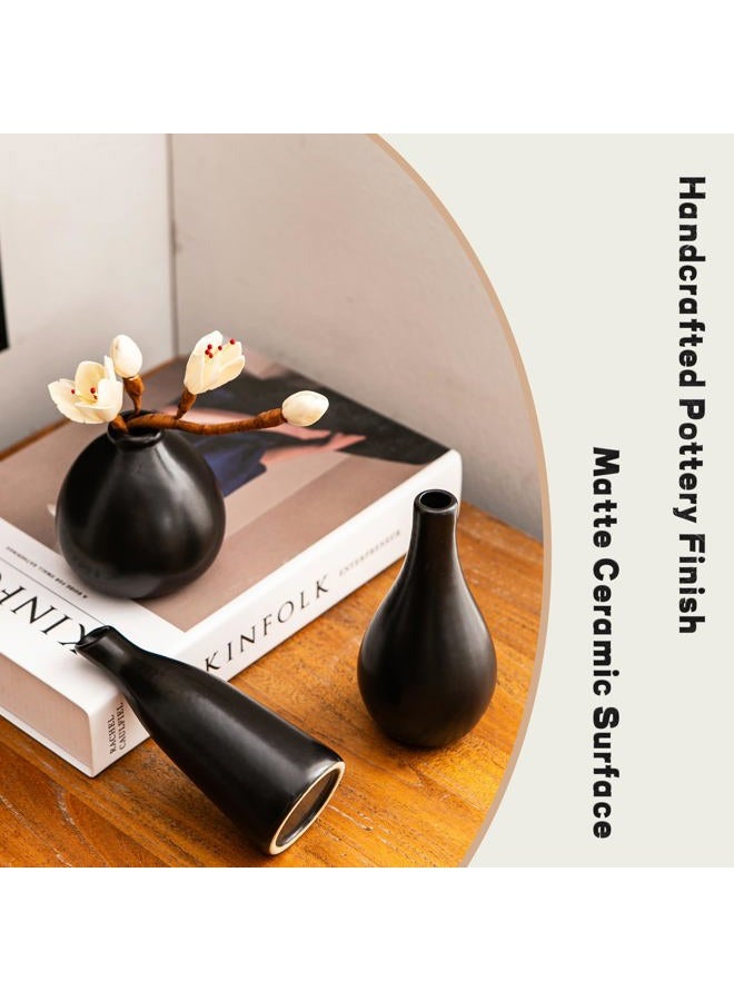Kendiis Ceramic Bud Vases, Black Mini Vase Set of 11, Small Pottery Vases for Flowers Mini Ceramic Vases for Pampas Grass Vase Bulk for Wedding Table Centerpieces Decoration Boho Home Decor - Image 4