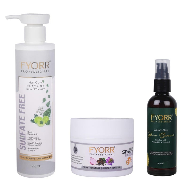 FYORR SulfateParaban Free Biotin Rich Hair Fall Control Shampoo For Smooth Hair300ml With Onion Hair Mask Spa Conditioner 200g And Hair Serum 100ml For Dry Frizzy Damage Chemically Treated Hair - Image 1