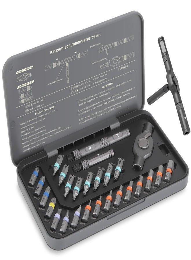 R RUCKERCO 24 in 1 Magnetic Ratchet Screwdriver Set with Precision Bits - Ideal for Home Repairs, DIY Projects, and Electronics - Ergonomic Rotatable Ratchet Handle and Storage Case -Perfect Holiday Gift - Image 1