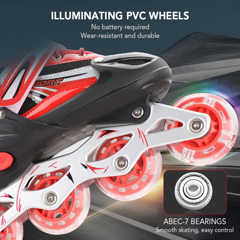 Inline Skates: Medium Size Blue - Abrasion-resistant PVC Wheels And ABEC-7 Bearings For Quiet Smooth Rolling, Auto Light-up Wheels No Battery Required, Size-adjustable Breathable Mesh Lining Inline Sk - Image 4