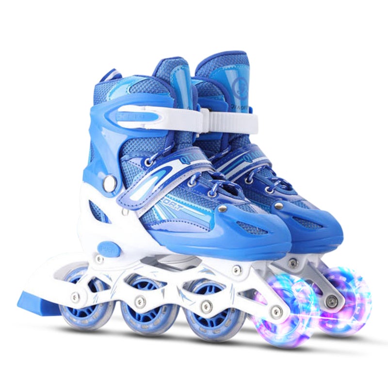 Inline Skates: Medium Size Blue - Abrasion-resistant PVC Wheels And ABEC-7 Bearings For Quiet Smooth Rolling, Auto Light-up Wheels No Battery Required, Size-adjustable Breathable Mesh Lining Inline Sk - Image 1