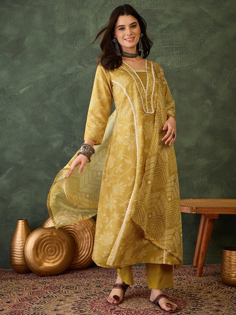 Naixa Women's Rayon Printed A-Line Kurta with Pant and Dupatta Sets (NX2-723-Yellow-XL) - Image 2