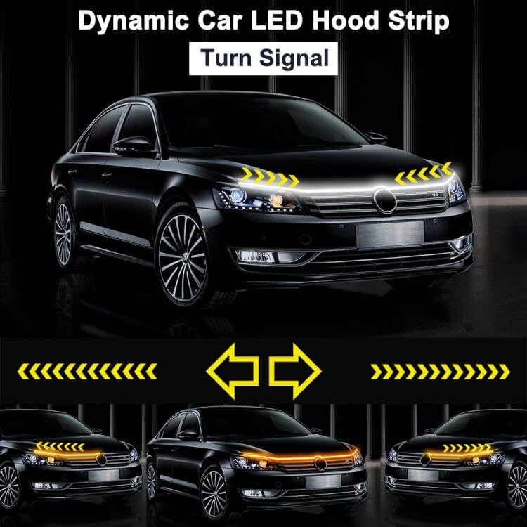 TEKSHINNY Flexible 59 Inch LED Strip Lights - Waterproof Car Hood Daytime Running Light Strip with Turn Signal for Trucks, Cars (White) - Image 2