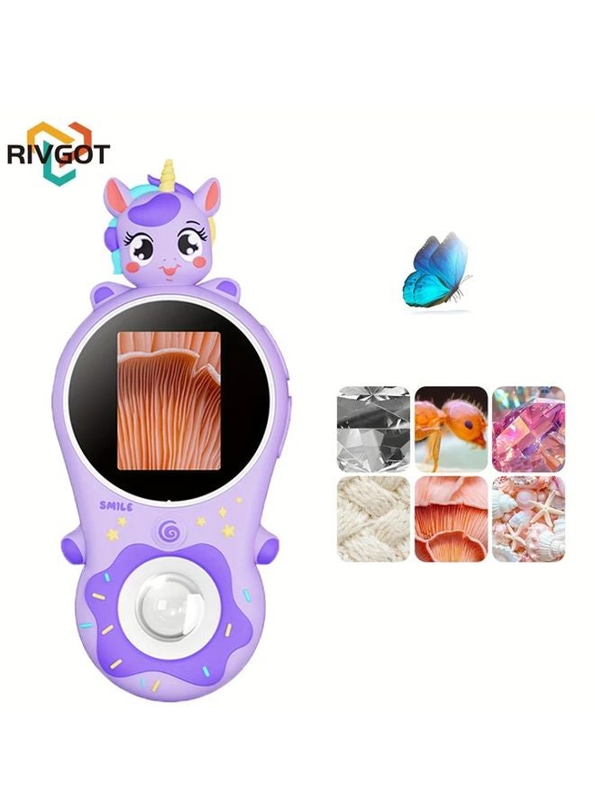 Purple RIVGOT USB Microscope 500x Magnifier with Photo Video Function for Kids - Image 1