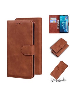 HuHa Case Cover For OPPO A5S/AX5S/A12/A11K Skin Feel Pure Color Flip Leather Phone Case Brown 