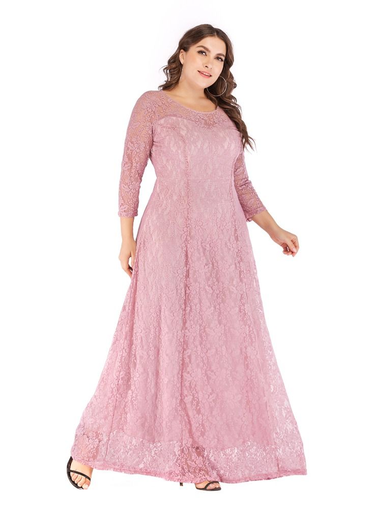 Loquat Women's New Evening Dress Three-quarter Sleeve Long Skirt Lace Dress  - Image 2