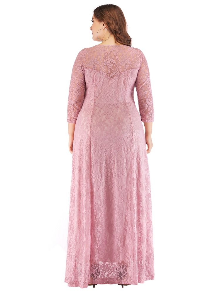Loquat Women's New Evening Dress Three-quarter Sleeve Long Skirt Lace Dress  - Image 3