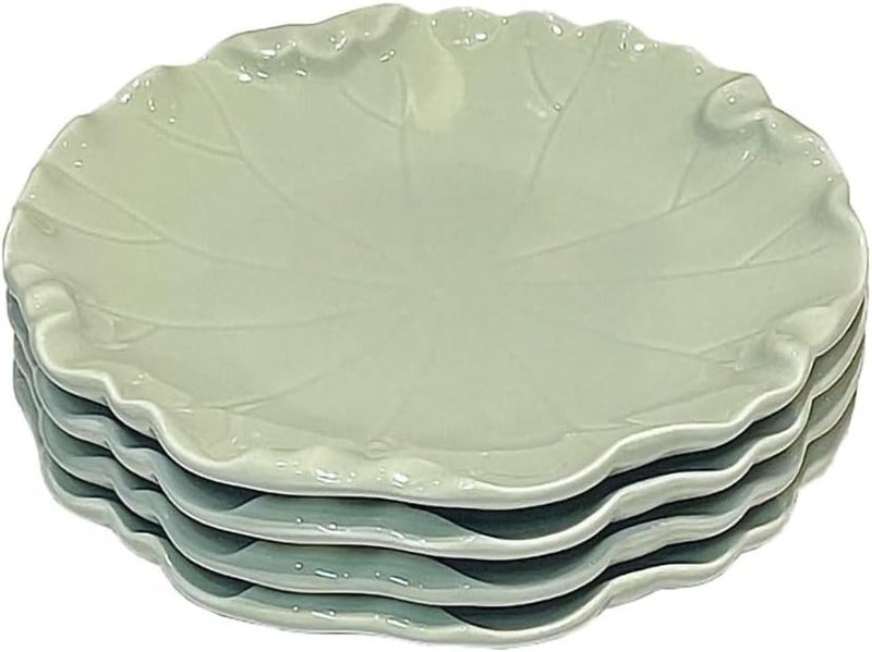 WAIT FLY WAIT FLY 4PCS Lotus Leaf Ceramic Dessert Plates 6 Inch Snack Plates Cake Plates Snack Plates Appetizer Plates Dried Fruit Plates Decorative PlatesGreen  - Image 1