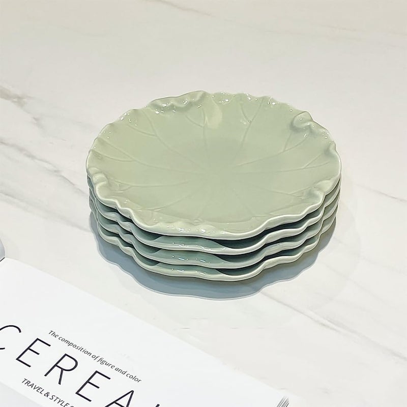 WAIT FLY WAIT FLY 4PCS Lotus Leaf Ceramic Dessert Plates 6 Inch Snack Plates Cake Plates Snack Plates Appetizer Plates Dried Fruit Plates Decorative PlatesGreen  - Image 5