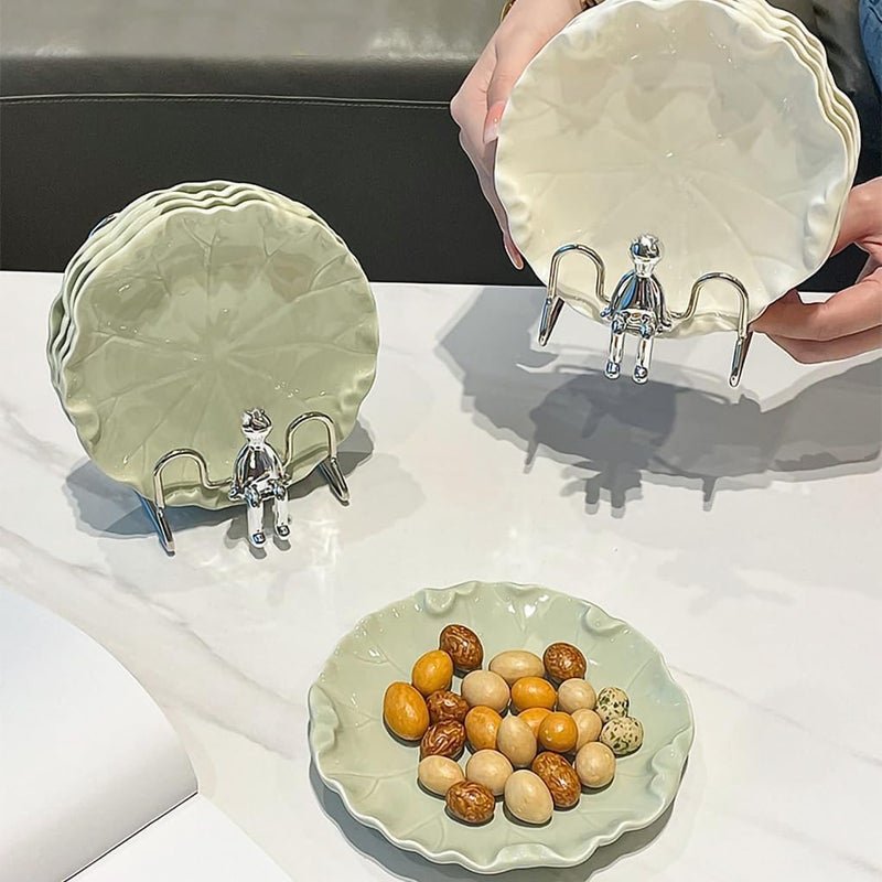 WAIT FLY WAIT FLY 4PCS Lotus Leaf Ceramic Dessert Plates 6 Inch Snack Plates Cake Plates Snack Plates Appetizer Plates Dried Fruit Plates Decorative PlatesGreen  - Image 4