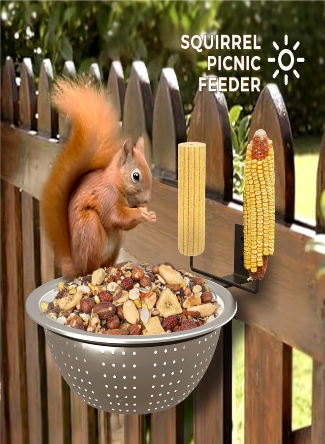 Ofasixx Squirrel Feeders for Outside-Squirrel Feeder with Drainage Holes, Removable Bowl, Squirrel Picnic Table-Chipmunk Feeder with 2 Corn Cob Holders,1×Journal, Fence/Tree Easy to Install - Image 2