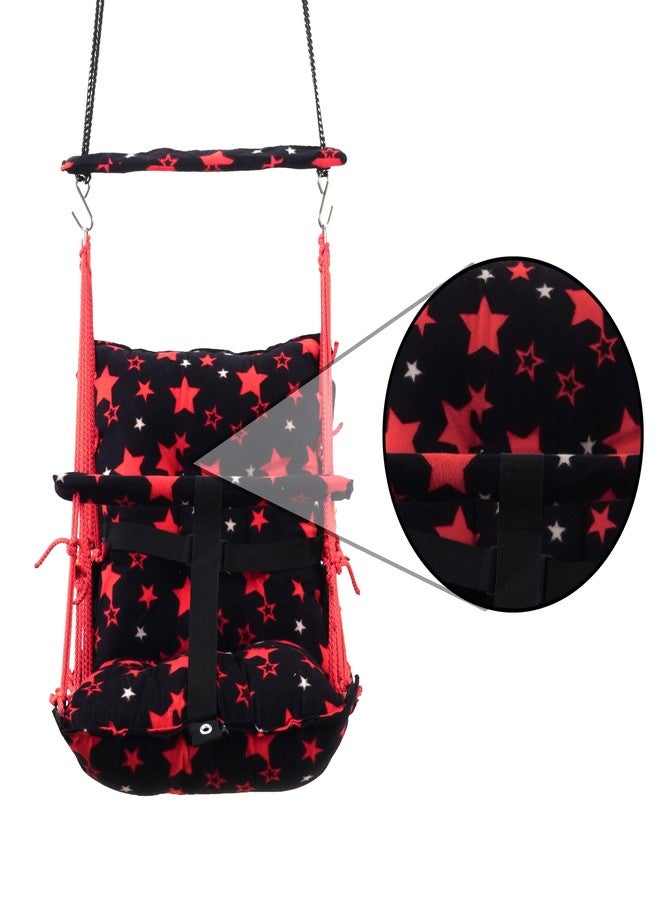 Windson Craft Cotton Baby Hanging Swing for Kids jhula 1-5 Years Swings Cradle Chair uyyala New Born Baby Gifts Foldable and Washable with Safety Belt, Home & Garden (Star Red) - Image 2