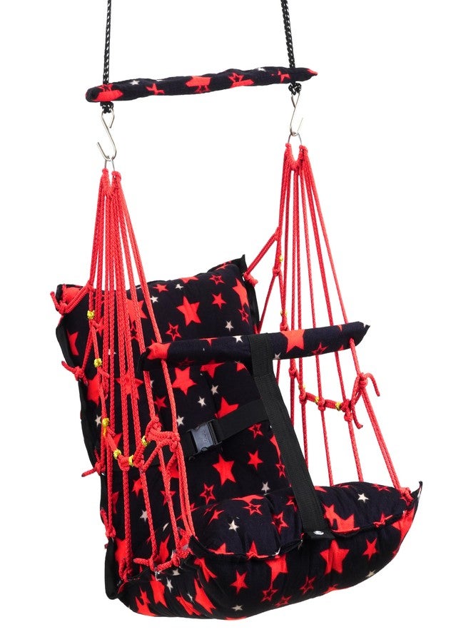 Windson Craft Cotton Baby Hanging Swing for Kids jhula 1-5 Years Swings Cradle Chair uyyala New Born Baby Gifts Foldable and Washable with Safety Belt, Home & Garden (Star Red) - Image 1