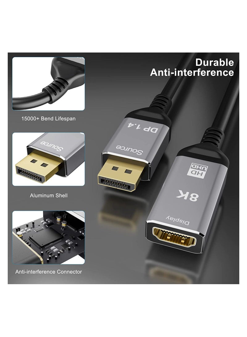 DisplayPort 1.4 to HDMI 2.1 Ultra HD 8K Male to Female Cable 0.25m Converter 8K@60Hz 4K@120Hz Directional Compatible with DisplayPort PC and HDMI Displays Tvs  - Image 5