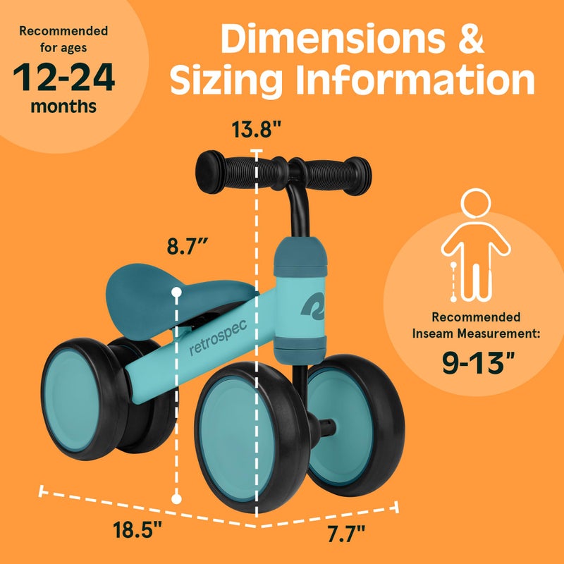 Retrospec Cricket Baby Balance Bike, 4-Wheel Ride-On Toy for Ages 12-24 Months â€“ First Bike & Toddler Bike for 1 Year Old Boys & Girls, First Birthday Gift - Image 4