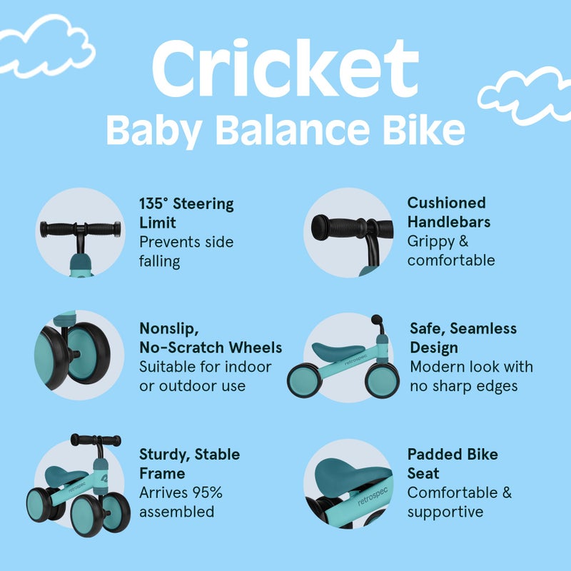 Retrospec Cricket Baby Balance Bike, 4-Wheel Ride-On Toy for Ages 12-24 Months â€“ First Bike & Toddler Bike for 1 Year Old Boys & Girls, First Birthday Gift - Image 3