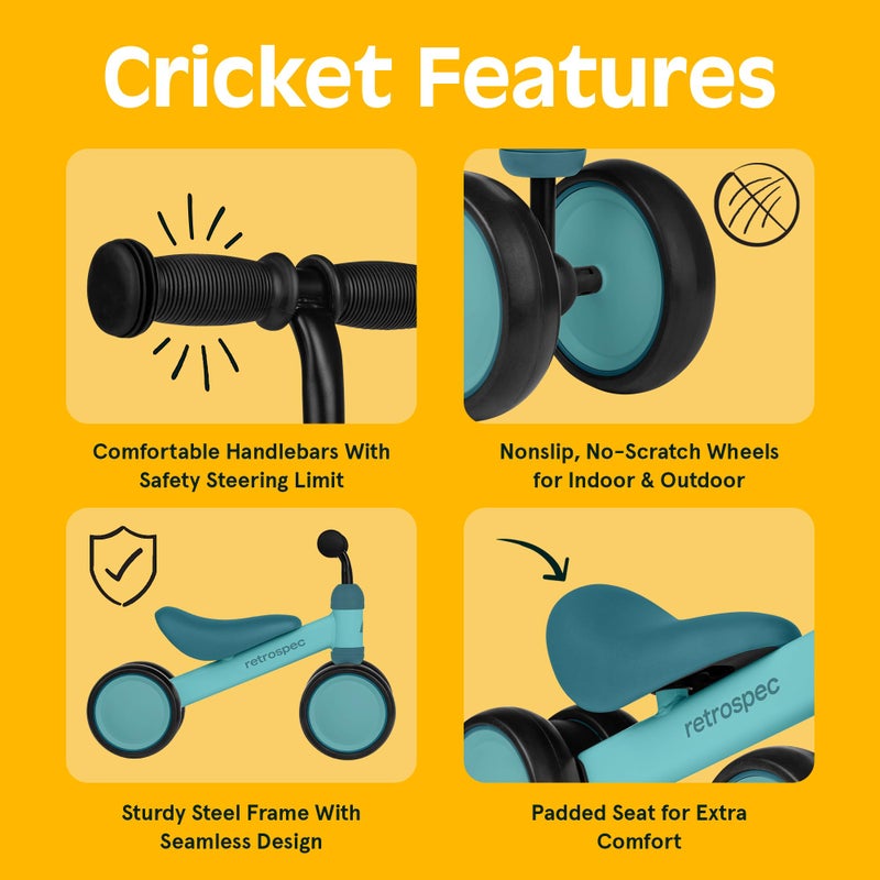 Retrospec Cricket Baby Balance Bike, 4-Wheel Ride-On Toy for Ages 12-24 Months â€“ First Bike & Toddler Bike for 1 Year Old Boys & Girls, First Birthday Gift - Image 2