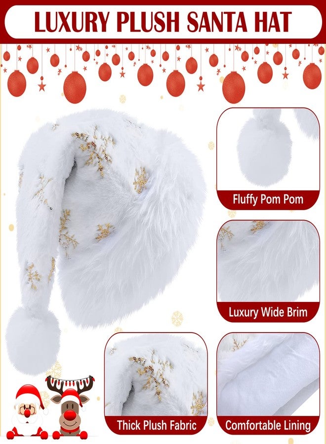 Berlune 3 Pcs Santa Hats for Adults White Christmas Hats with Snowflake, Unisex Plush Xmas Hat for New Year Festive Party - Image 3