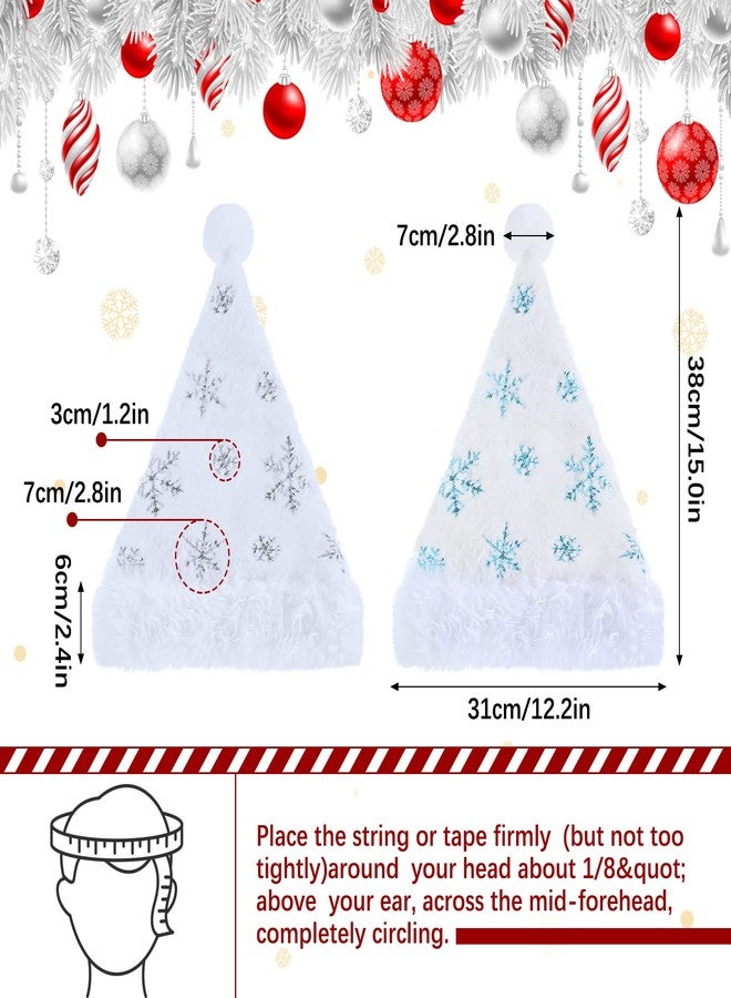 Berlune 3 Pcs Santa Hats for Adults White Christmas Hats with Snowflake, Unisex Plush Xmas Hat for New Year Festive Party - Image 2