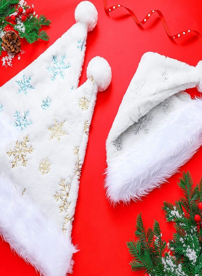 Berlune 3 Pcs Santa Hats for Adults White Christmas Hats with Snowflake, Unisex Plush Xmas Hat for New Year Festive Party - Image 4