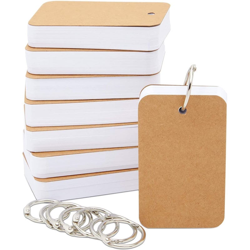 Infinite Curiosity Blank Flash Cards - Notecards with Ring - Portable Mini Flashcards for Studying - Heavy 250 GSM Index Cards - Pack of 8, 400 Count, 2.2 x 3.5 in, White - Image 1