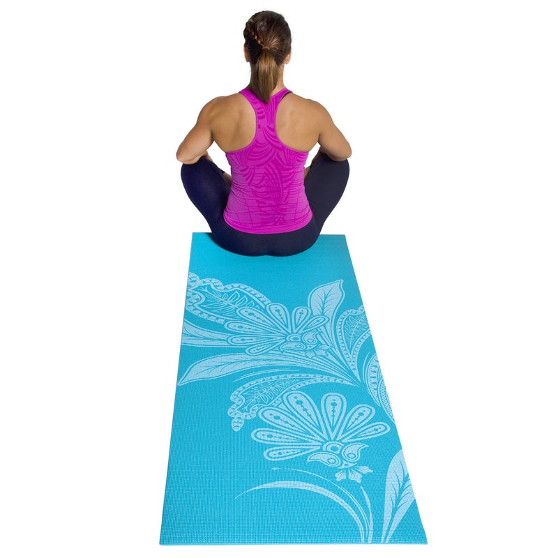 CAP Barbell Tone Fitness Yoga Mat with Floral Pattern, Teal , 24 inches x 68 inches - Image 4