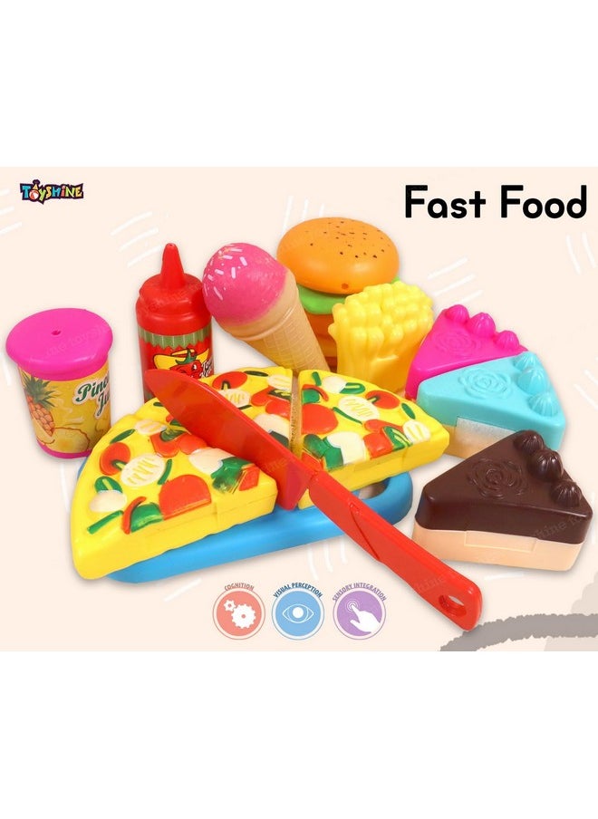 Toyshine - Toyshine Pizza Party Fast Food Pretend Cooking & Cutting Play Set Toy for Kids (Multi-Color) - Image 1