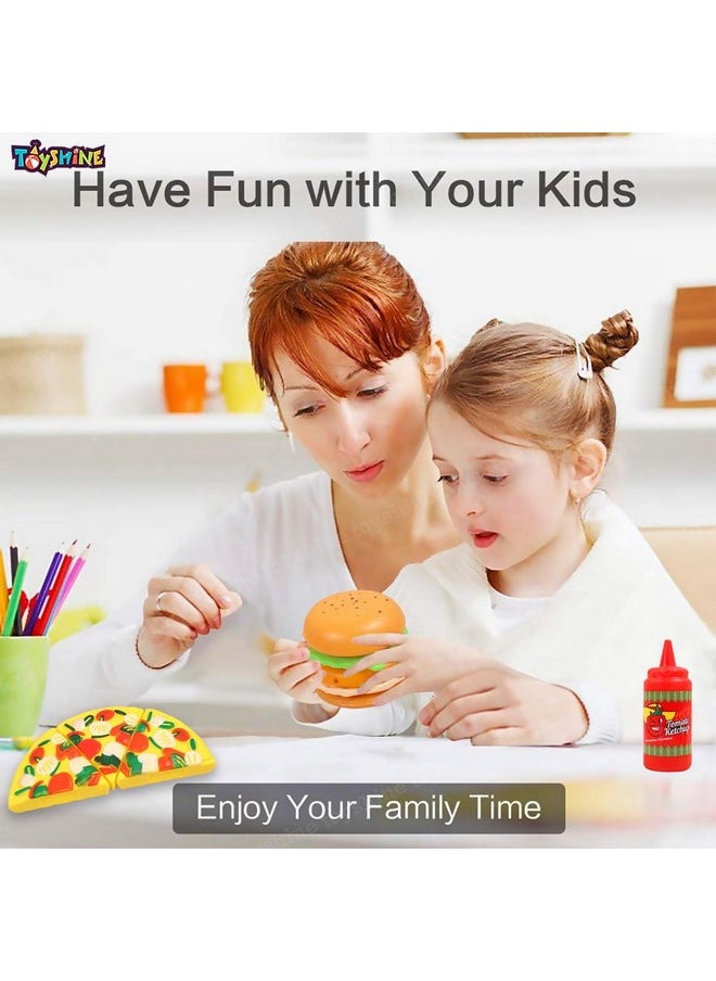 Toyshine - Toyshine Pizza Party Fast Food Pretend Cooking & Cutting Play Set Toy for Kids (Multi-Color) - Image 1